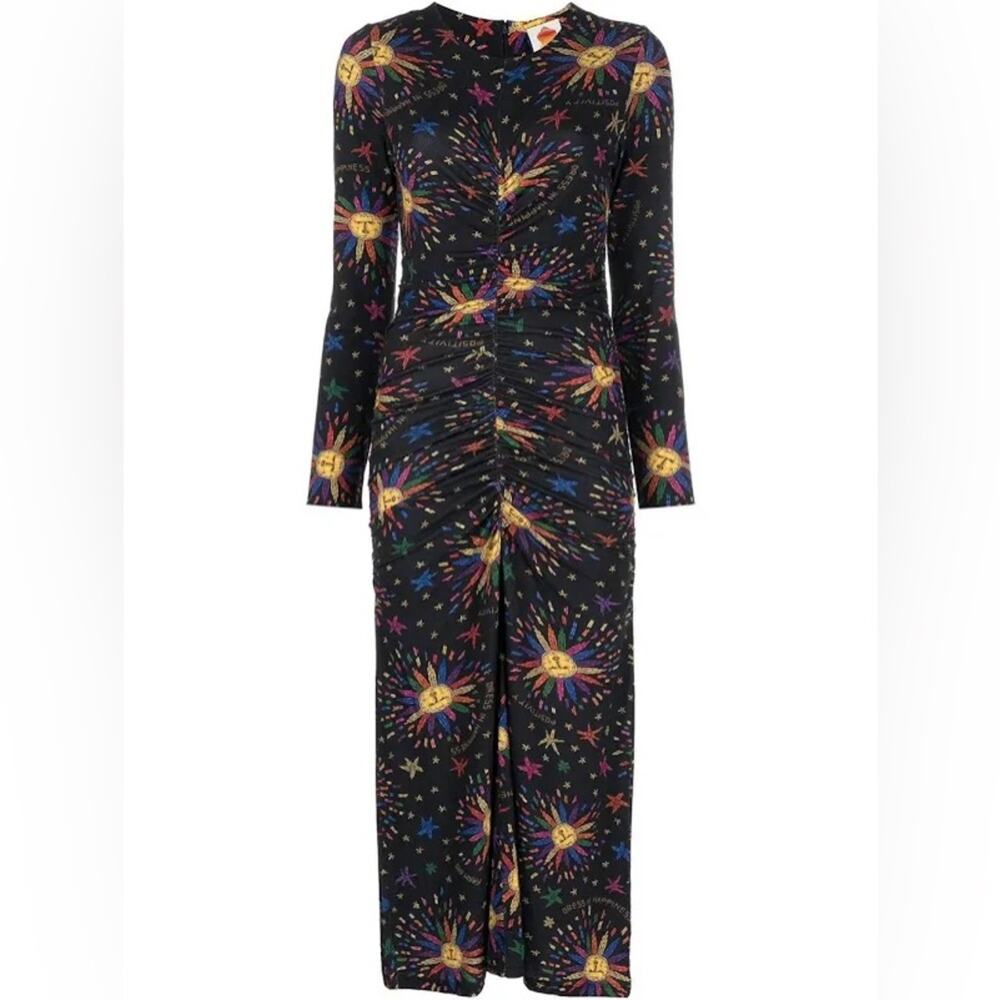 FARM RIO Rainbow Suns Ruched Midi Dress, Eco Viscose, Size Medium. NWT - Picture 2 of 15